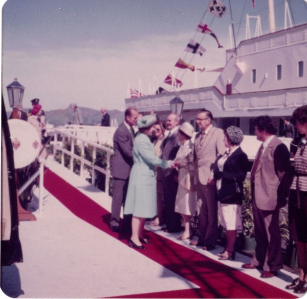 Melvyn Foster, mayor of Lyttelton New Zealand greets Queen Elizabeth and Prince Phillip