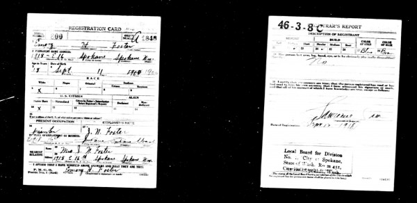 Emory H. Foster Draft Card WWI. Grandson of Francis Marion Foster